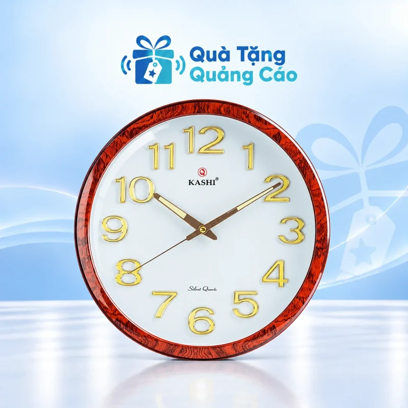 Đồng hồ Kashi HM226 35 cm viền vân gỗ in logo