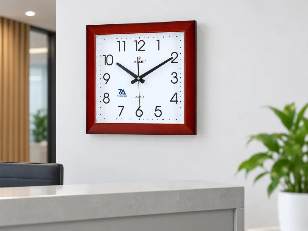 Minh họa Kashi HM375 khung nâu đỏ tại góc tiếp khách