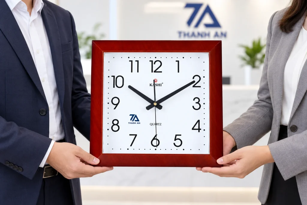 Minh họa trao đồng hồ Kashi HM375 in logo THANH AN