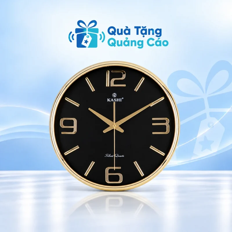 Đồng hồ Kashi HM381-YC 38cm mặt đen viền vàng in logo