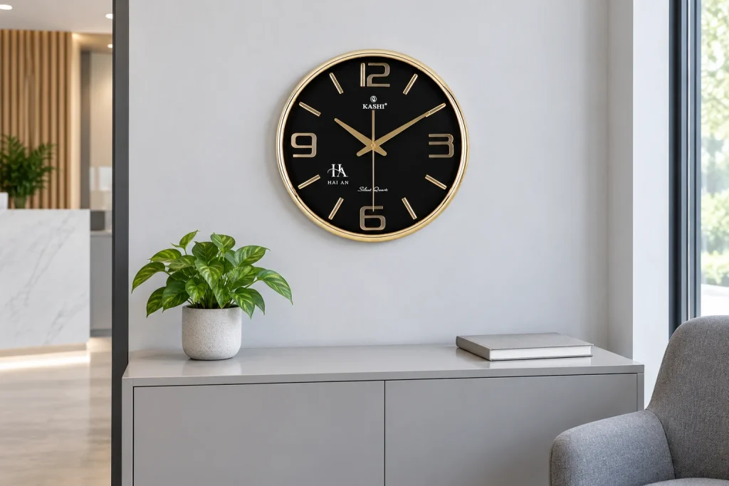 Minh họa Kashi HM381-YC in logo trong góc tiếp khách
