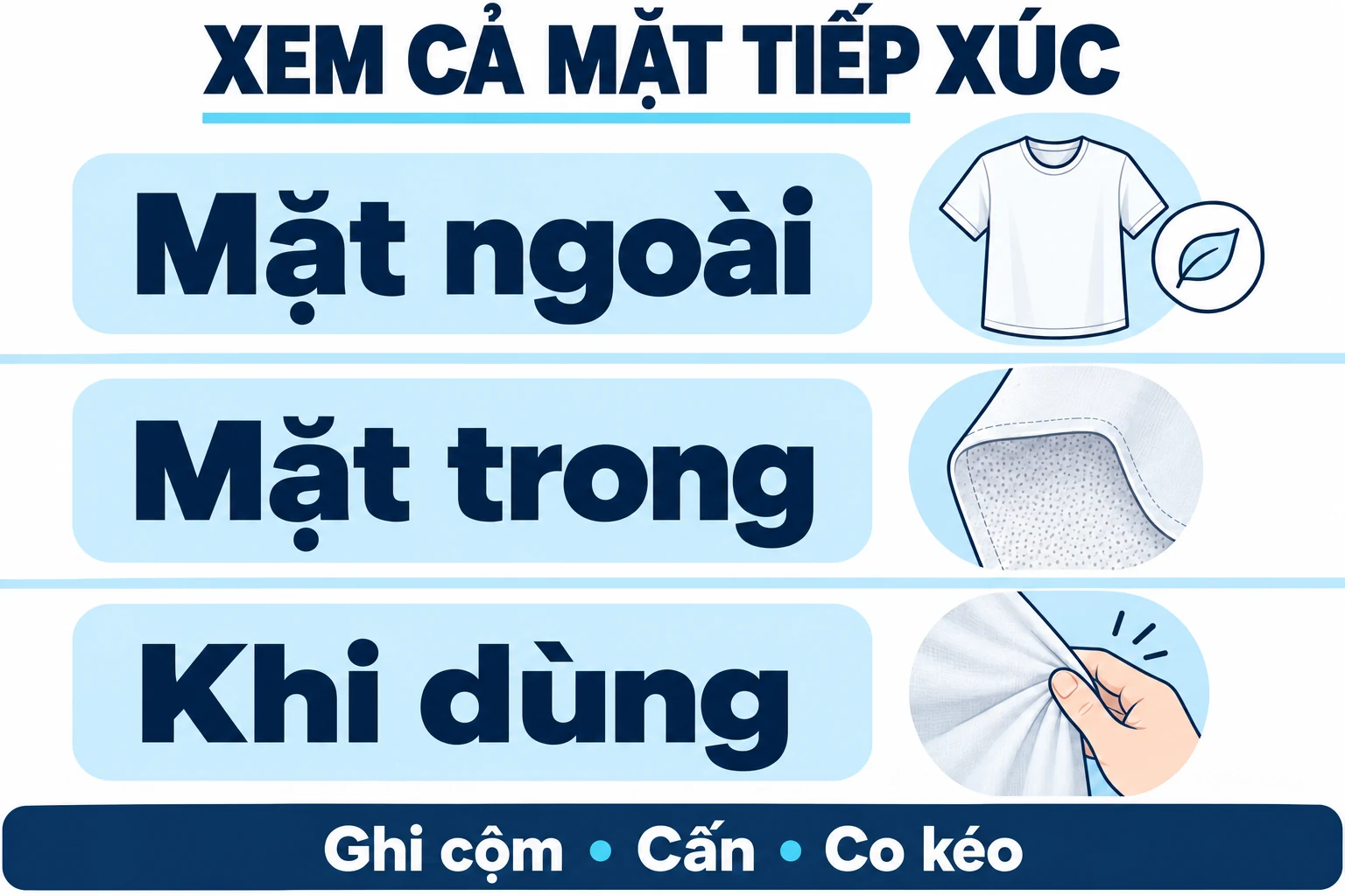 Mặt ngoài, mặt trong và khi dùng cần kiểm cảm giác