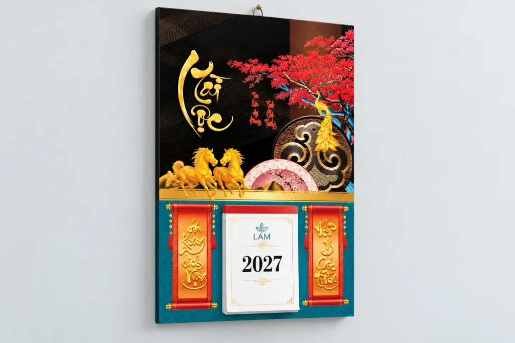 Mẫu lịch bloc 2027 có logo LAM nhỏ trên trang bìa bloc