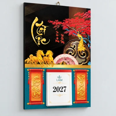 Mẫu lịch bloc 2027 có logo LAM nhỏ trên trang bìa bloc