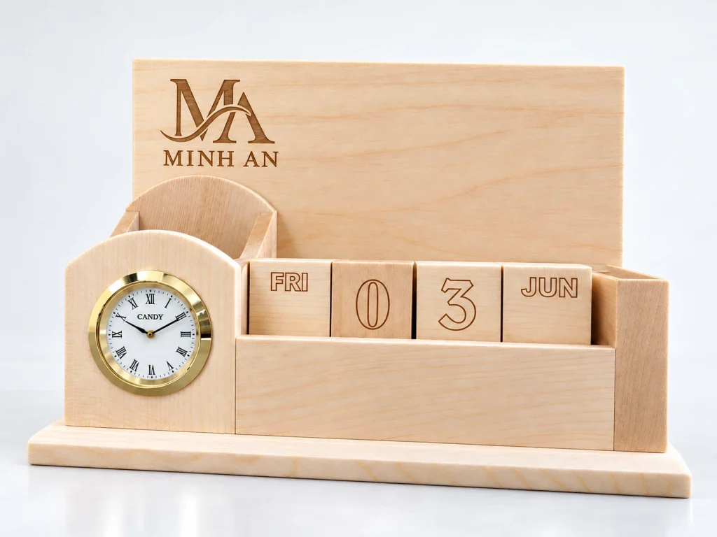 Mô phỏng khắc MINH AN trên bảng lưng lịch gỗ L02