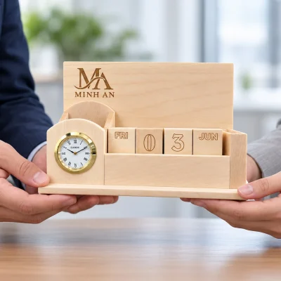 Minh họa trao lịch gỗ L02 khắc MINH AN