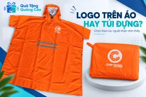Áo mưa và túi màu cam với tiêu đề Logo trên áo hay túi đựng