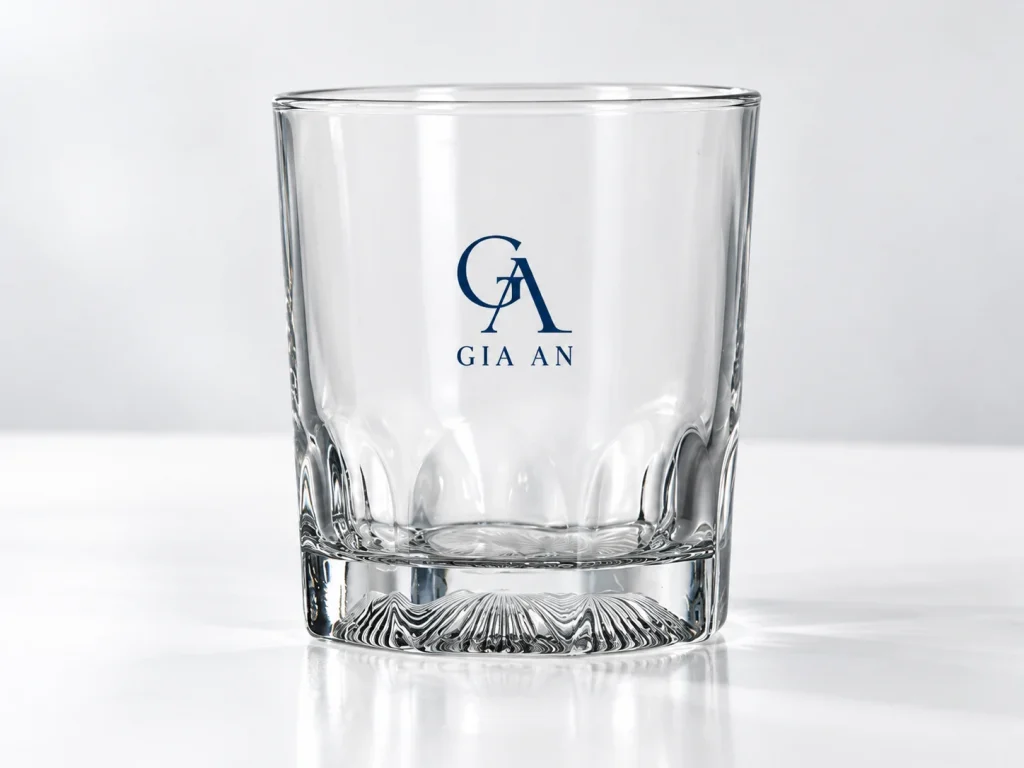 Mô phỏng logo GIA AN trên ly Lotus Glass VTC182