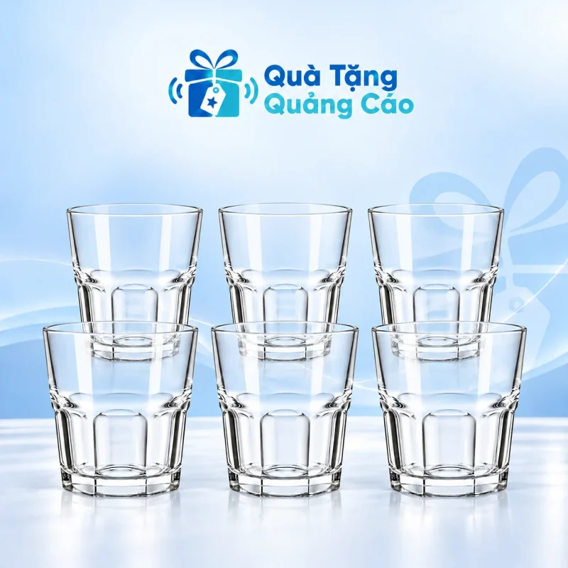 Bộ 6 ly thủy tinh Indo M257 270ml khía cạnh in logo