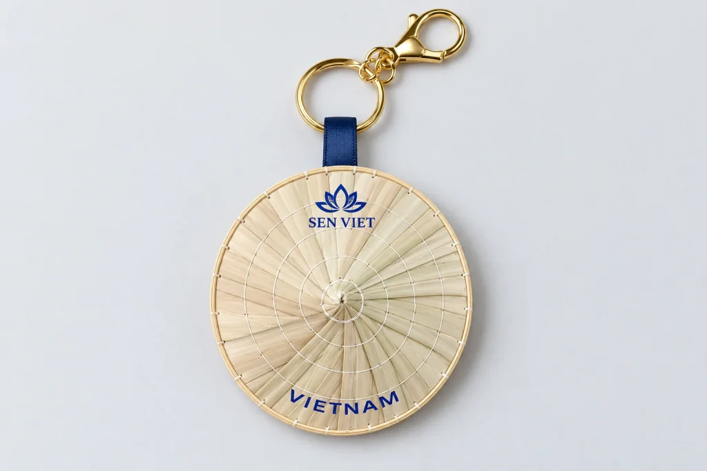 Minh họa nhận diện SEN VIET và chữ VIETNAM ở hai vị trí trên nón lá