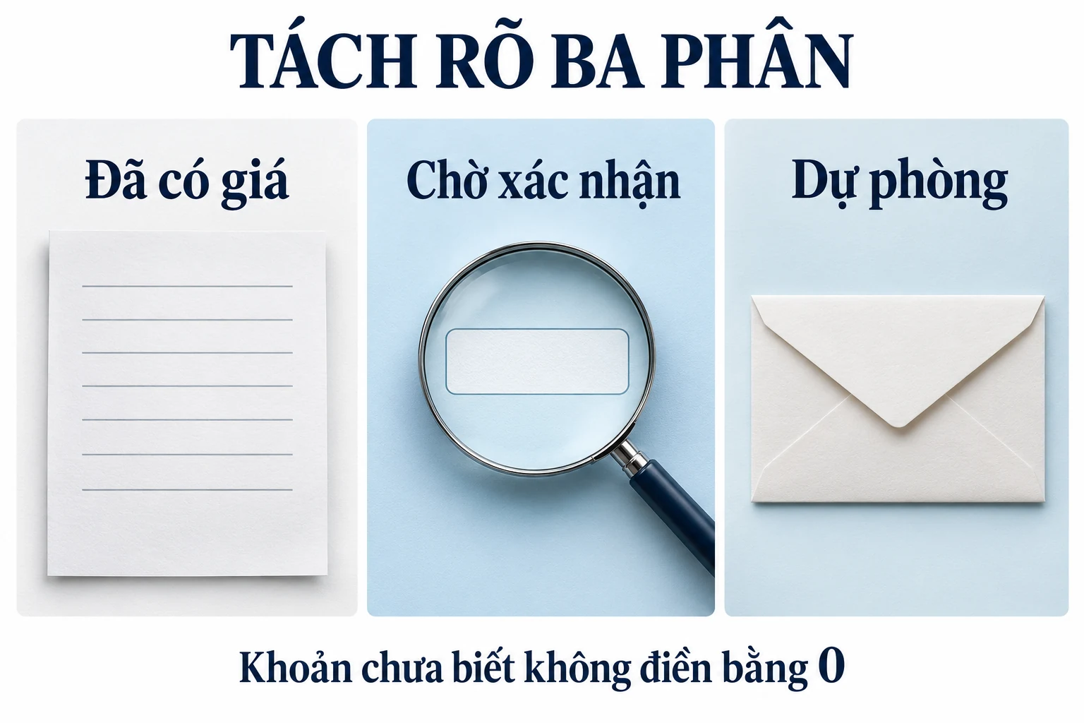 Sơ đồ ba phần đã có giá, chờ xác nhận và dự phòng