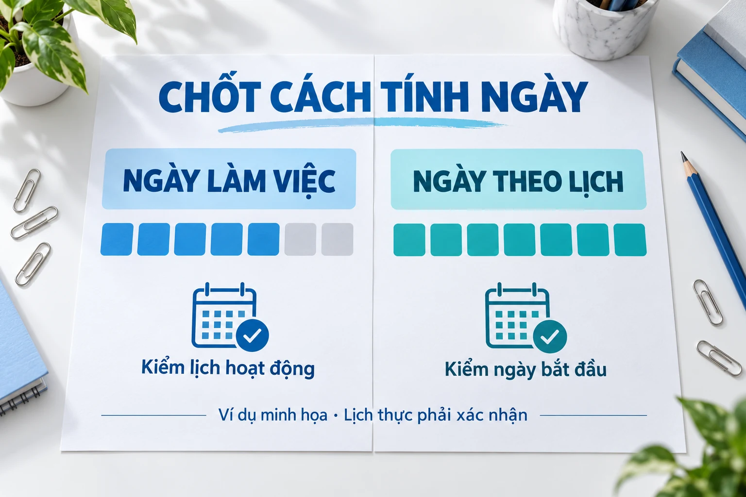 Hai nhóm ô minh họa Ngày làm việc và Ngày theo lịch