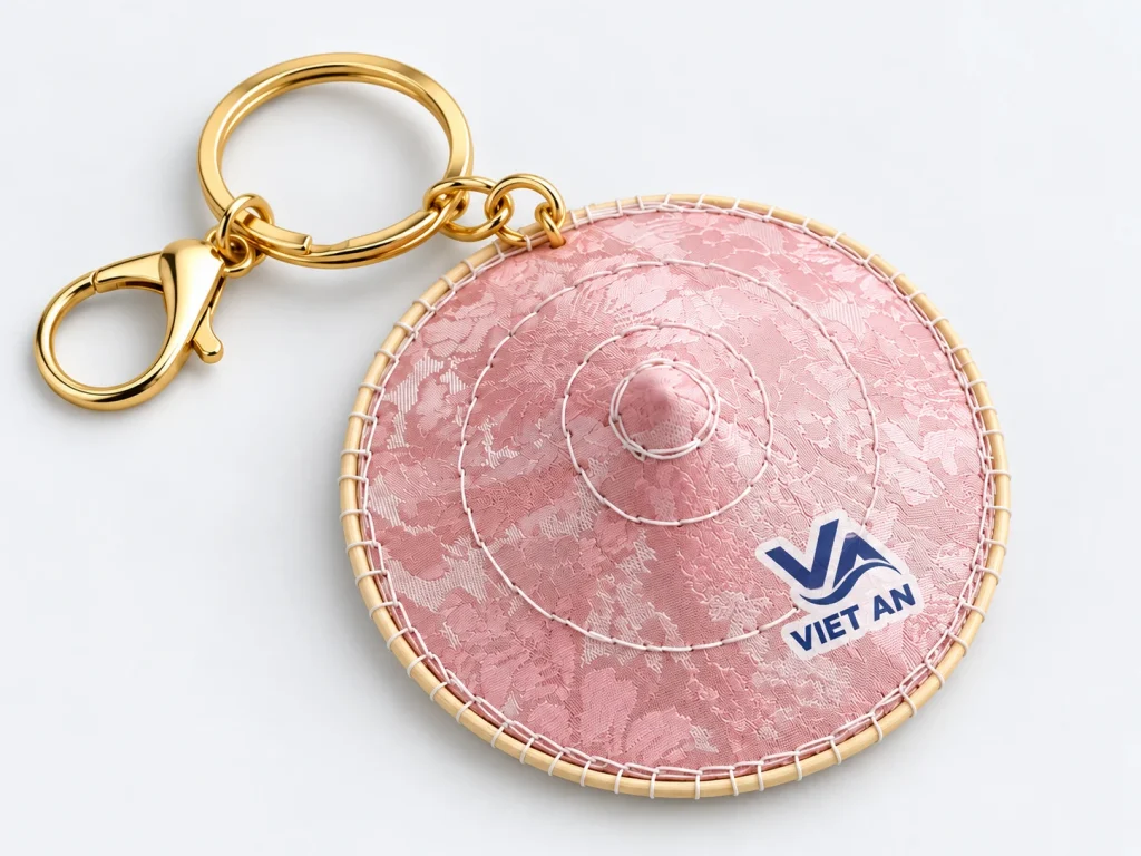 Mô phỏng tem VIET AN trên nón gấm hồng