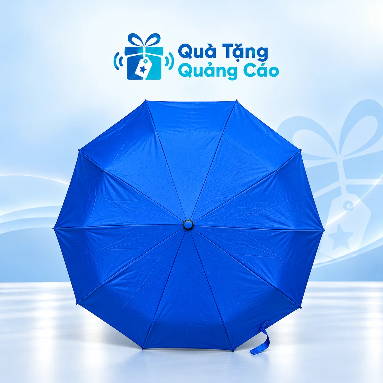 Ô gấp 10 nan xanh dương trên nền Quà Tặng Quảng Cáo Ô gấp 10 nan xanh dương trên nền Quà Tặng Quảng Cáo