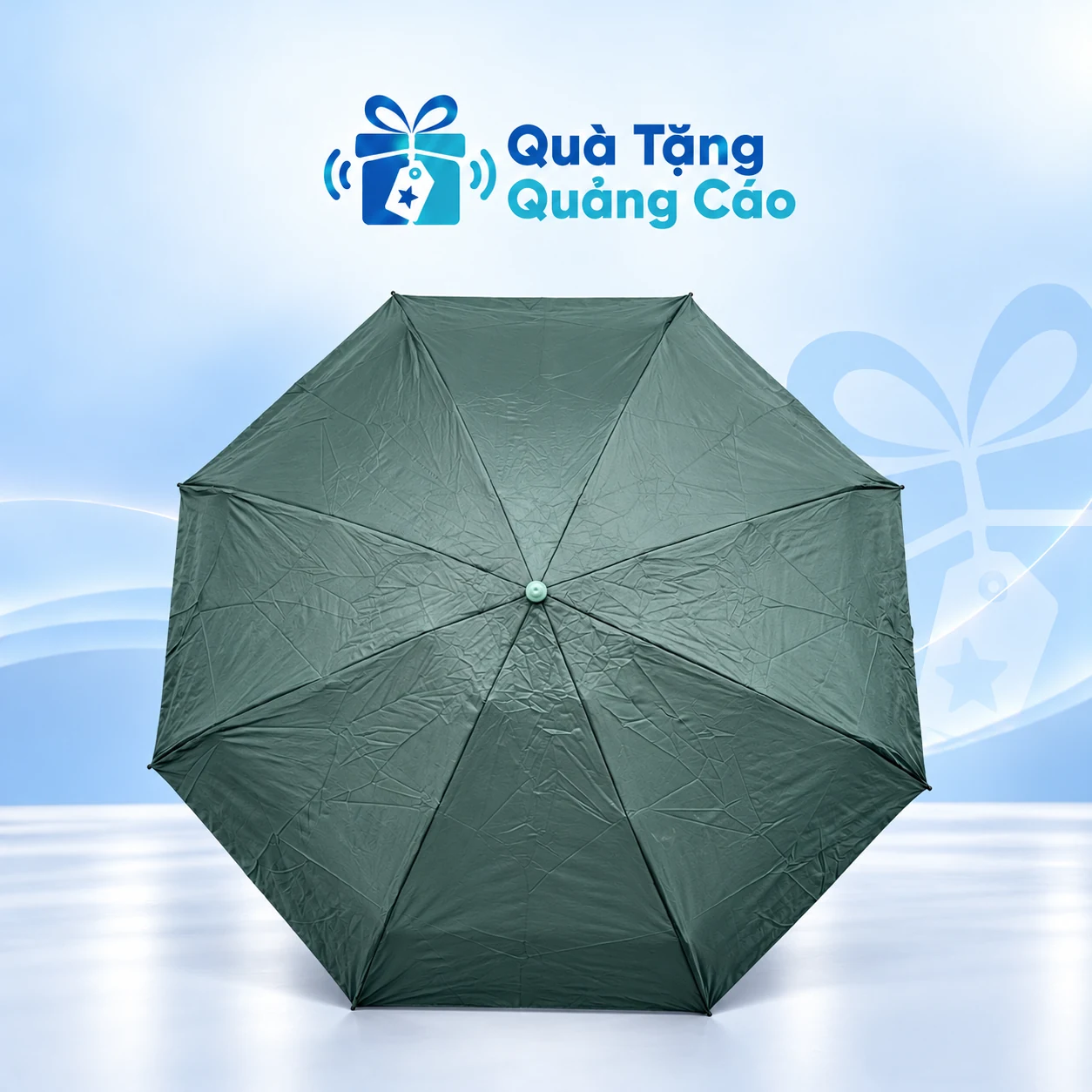 Ô gập 5 tám nan xanh rêu trên nền Quà Tặng Quảng Cáo Ô gập 5 tám nan xanh rêu trên nền Quà Tặng Quảng Cáo