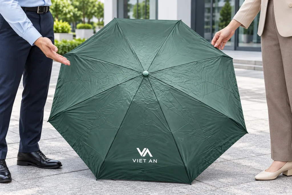 Minh họa giới thiệu ô xanh rêu in logo làm quà doanh nghiệp