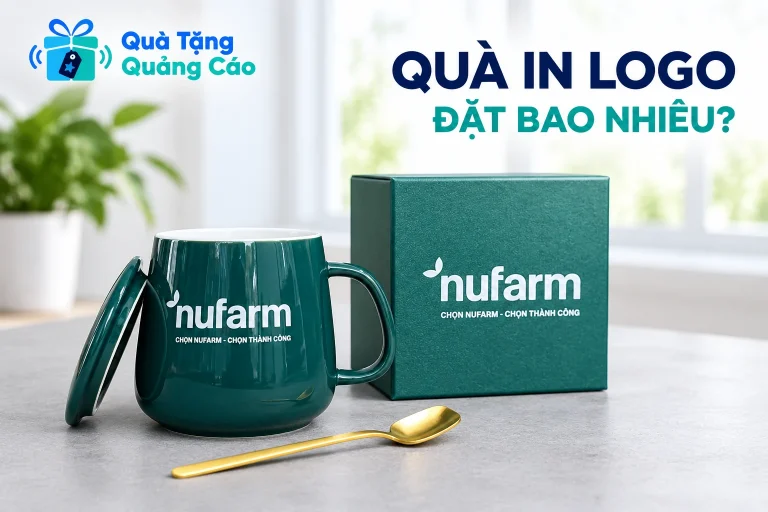 Mẫu cốc xanh có nắp, thìa và hộp cùng nội dung in, kèm câu hỏi số lượng đặt