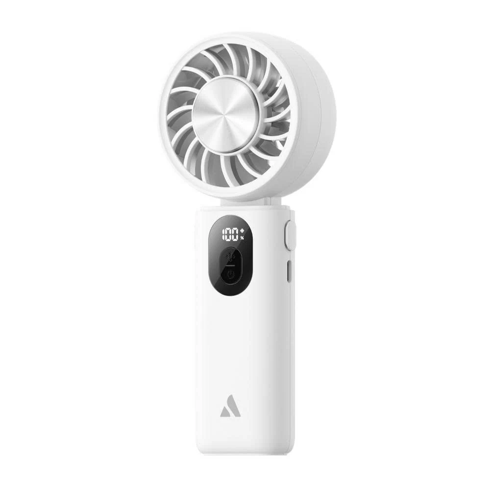 Ảnh giới thiệu quạt AECOOLY PC01 màu trắng với mặt kim loại tròn và bảng điều khiển đen