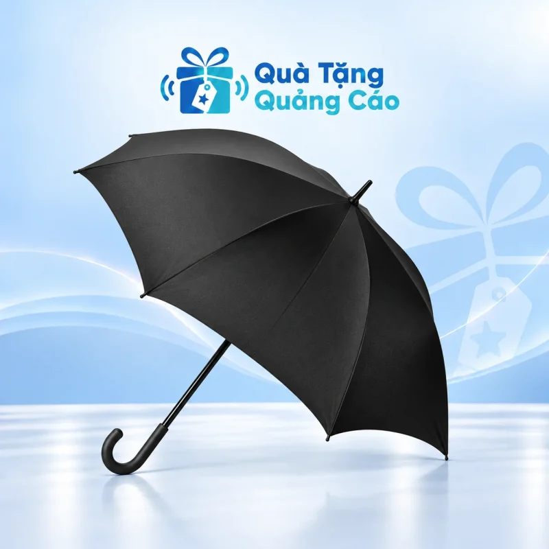 Ô cán thẳng R70 tay cong đen vải pongee in logo