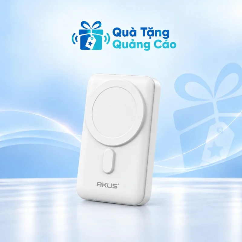 Sạc dự phòng AKUS DP123 10.000 mAh màu trắng in logo
