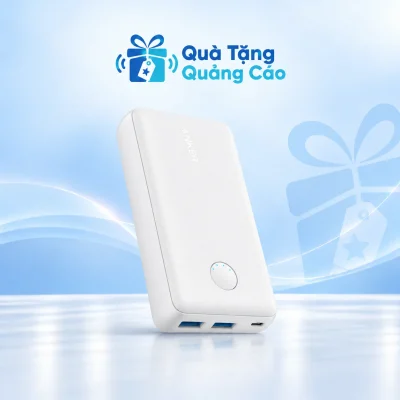Sạc Anker A1223 màu trắng với nút tròn trên nền xanh nhạt