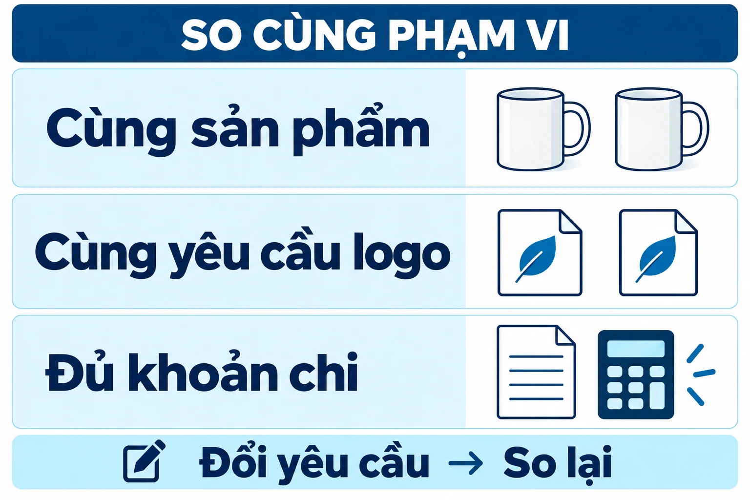 Cùng sản phẩm, cùng yêu cầu logo và đủ khoản chi để so lại khi đổi yêu cầu
