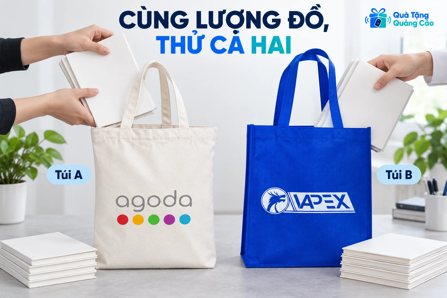 Hai mẫu túi được thử cùng lượng tài liệu dự kiến