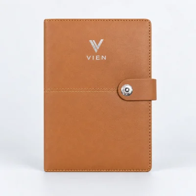 Mô phỏng biểu tượng chữ V và tên VIEN bạc ở phần trên bìa sổ nâu