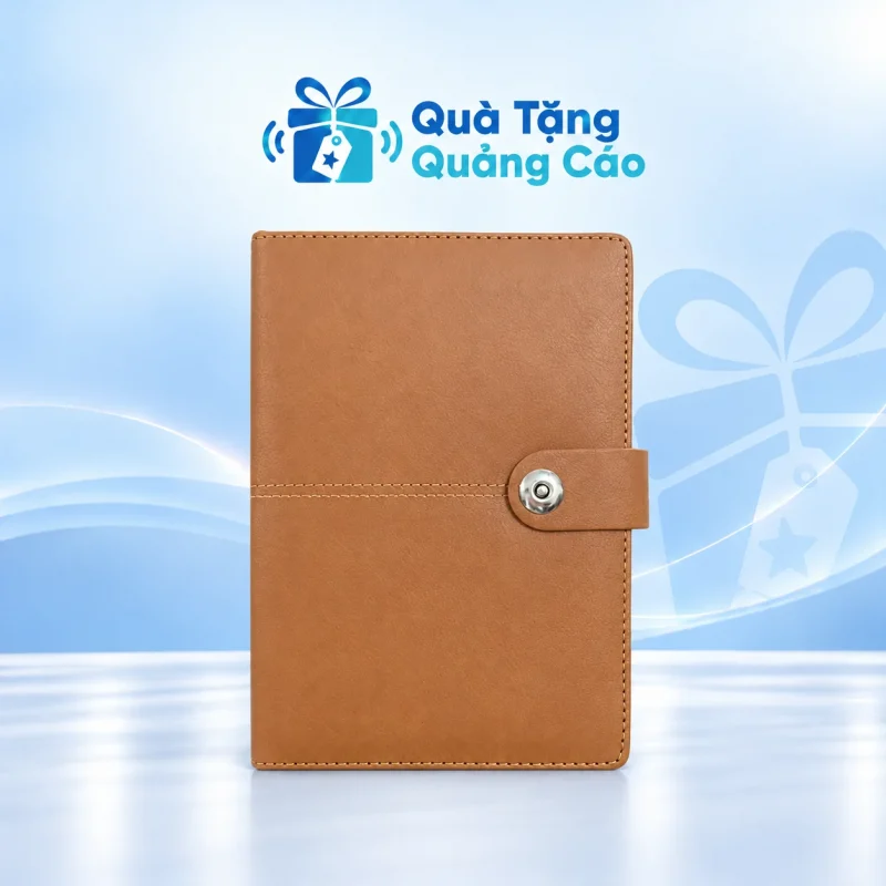Sổ tay A5 khuy bấm màu nâu in logo