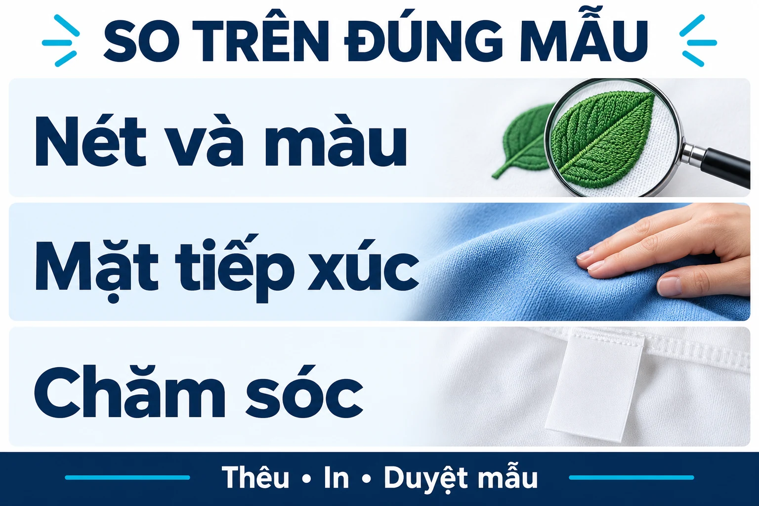 Ba việc so nét và màu, mặt tiếp xúc và chăm sóc trên đúng mẫu