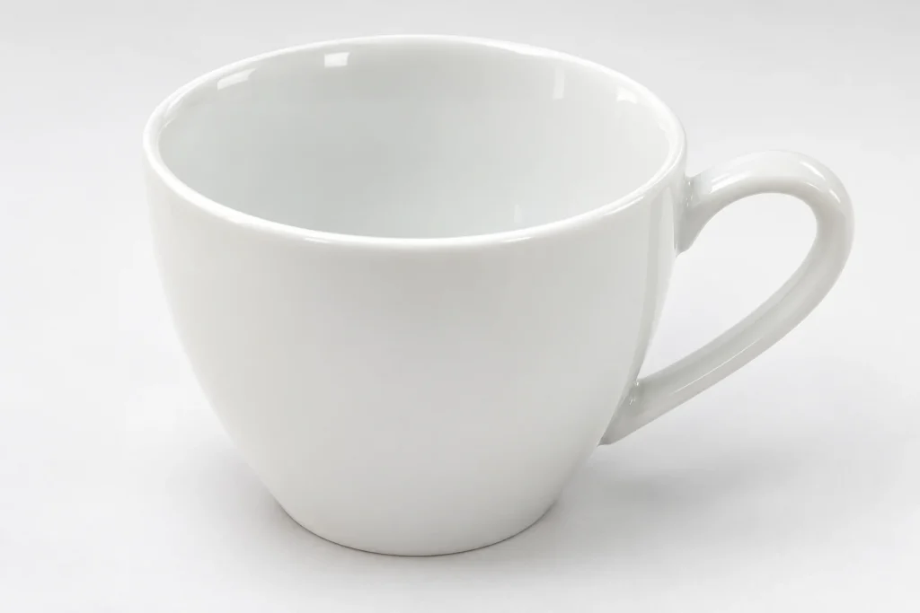 Minh họa miệng rộng và lòng tách sứ trắng 105CF