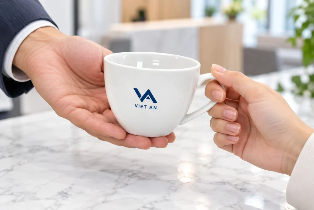 Minh họa trao tách 105CF in logo làm quà doanh nghiệp