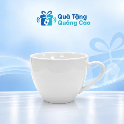 Tách cà phê sứ trắng 105CF trên nền Quà Tặng Quảng Cáo