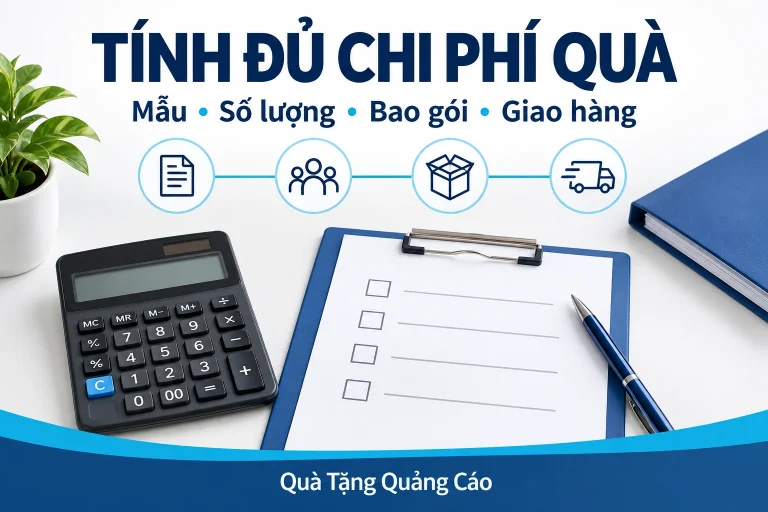 Máy tính, bảng kiểm trống và tiêu đề tính đủ chi phí quà
