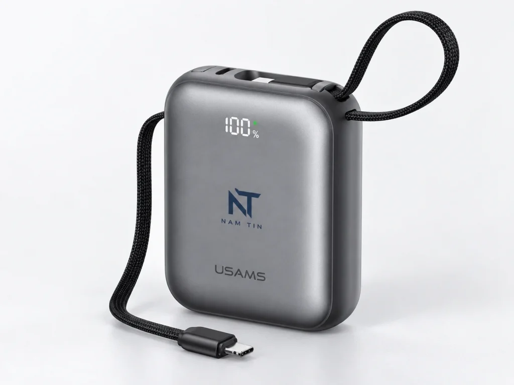 Mô phỏng logo NT NAM TIN trên pin USAMS CD258 màu xám