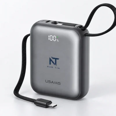 Mô phỏng logo NT NAM TIN trên pin USAMS CD258 màu xám