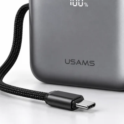 Minh họa cận cáp tích hợp và đầu USB-C của USAMS PB86