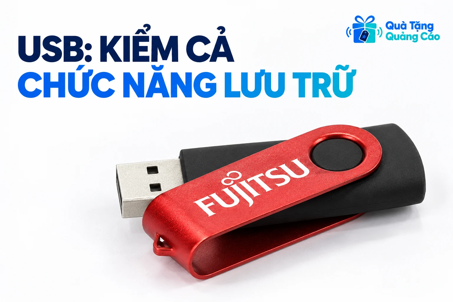 Cận USB xoay đỏ đen FUJITSU với đầu cắm đang lộ theo ảnh mẫu