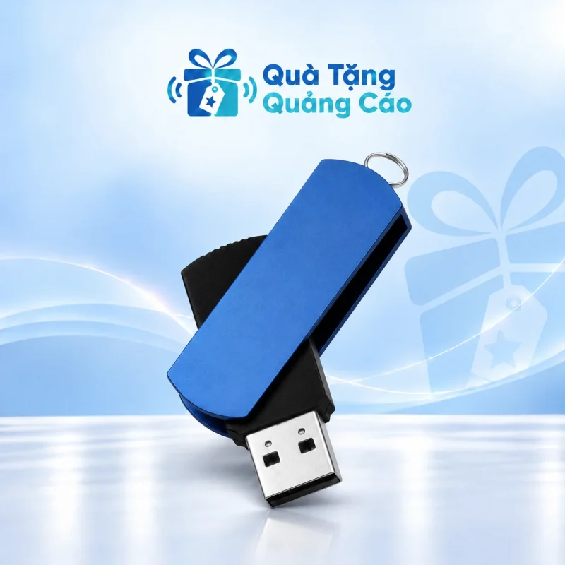 USB kim loại xoay KTX 02 16GB màu xanh in logo