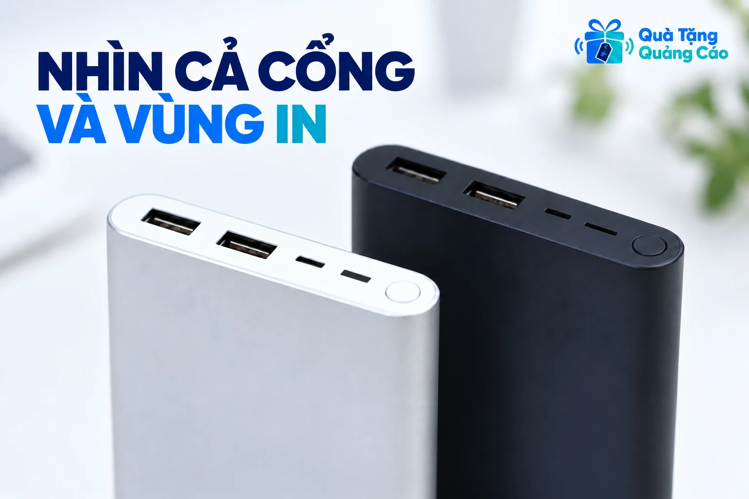 Hai mẫu sạc màu bạc và xanh đen cho thấy các chi tiết ở mặt cổng