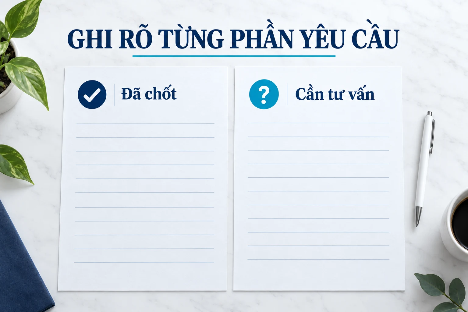Hai mẫu giấy trống ghi Đã chốt và Cần tư vấn